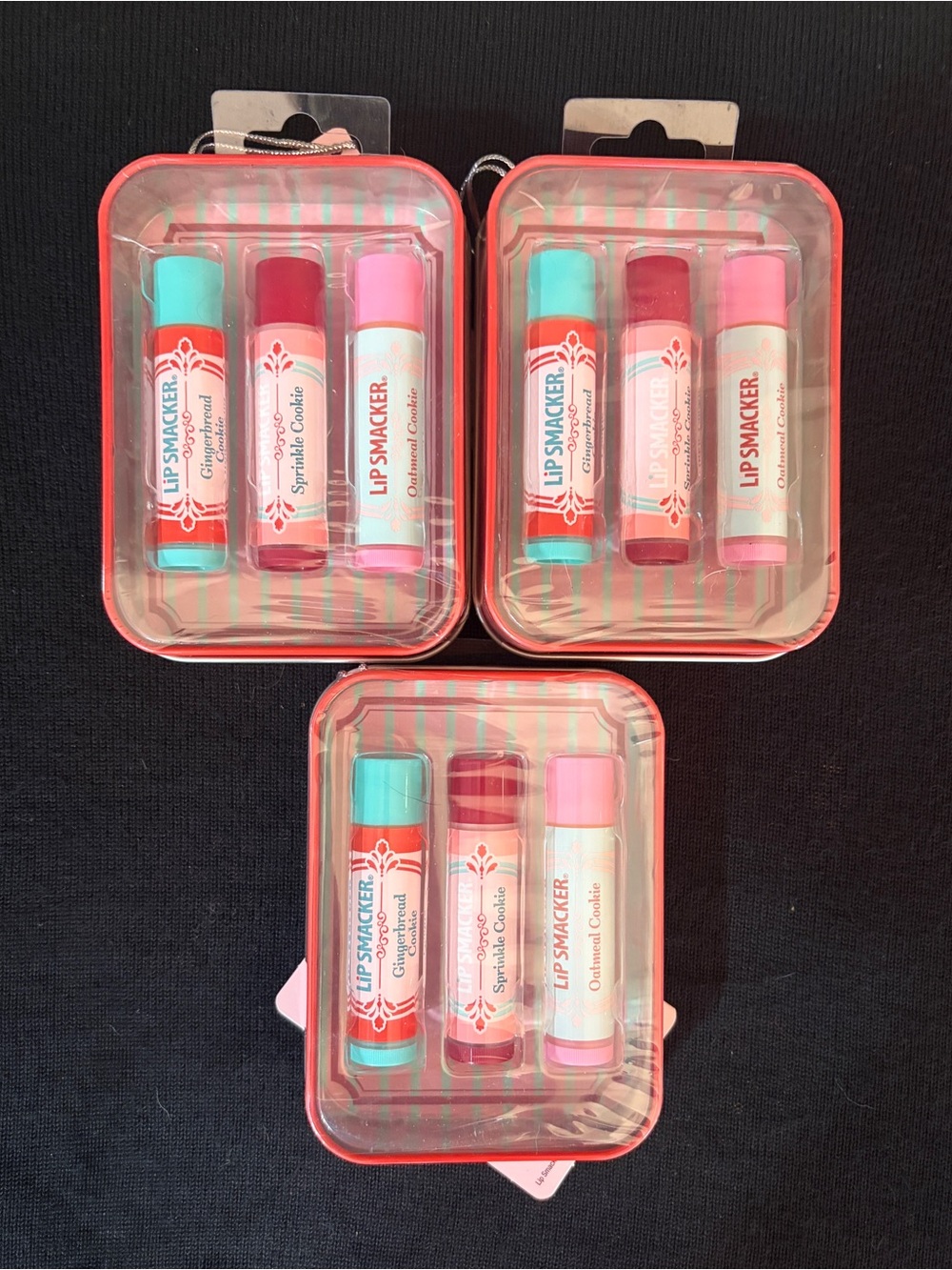 NWT Lip Smacker Let (3 sets) Holiday Lip Balm Trio Kit Cookie Flavors Christmas